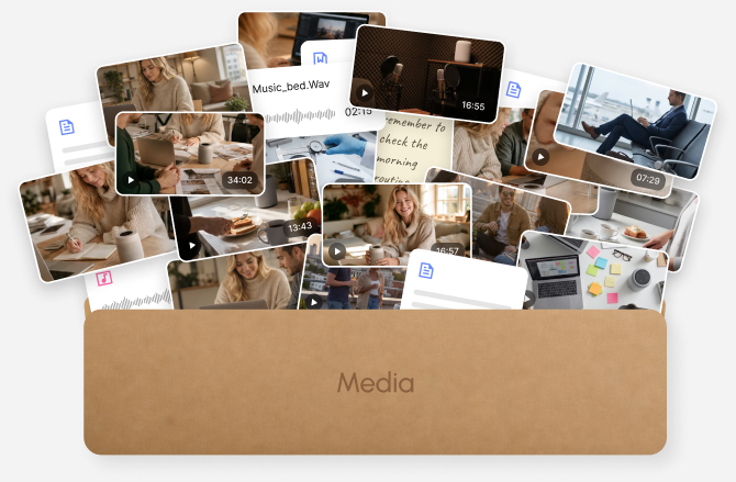 A folder of mixed video, audio, and document files
